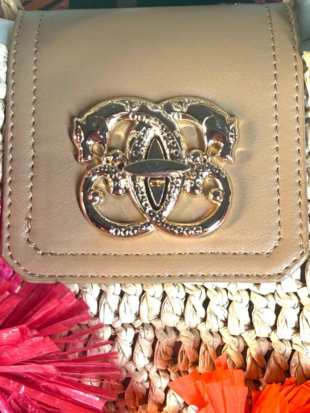 Sharif Woven Raffia 3D Floral Appliquรฉ Large Shoulder Crossbody Tote SAMPLE Bag - Picture 3 of 15